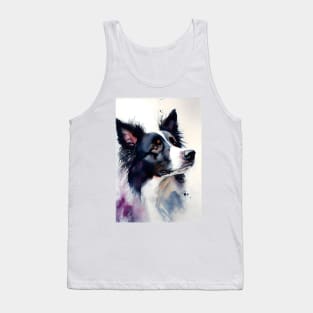 Black and White Border Collie Watercolor Portrait Tank Top